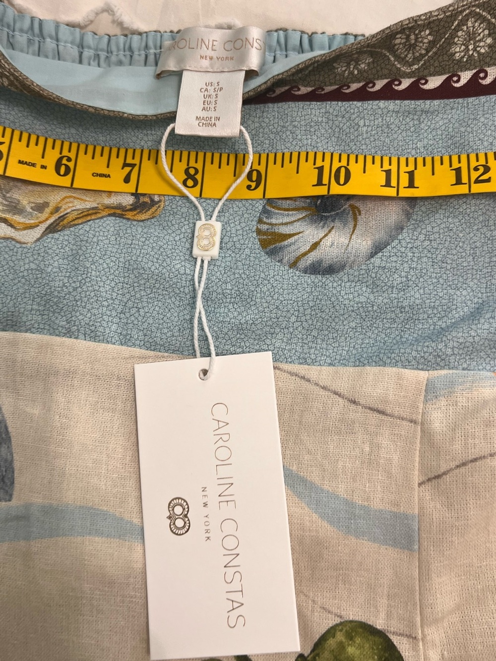 Caroline Constas Seaside Shell Print Maxi Dress Coastal Ocean Motif Smocked S - Picture 7 of 10